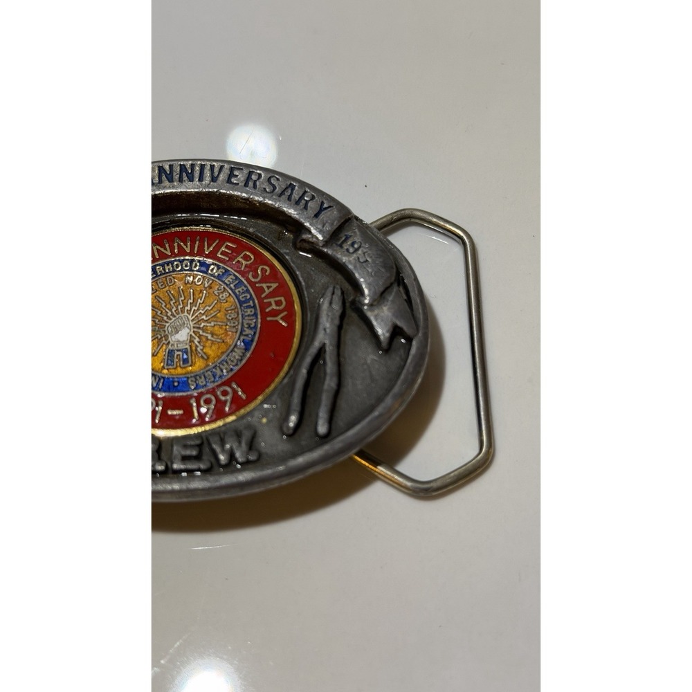 IBEW 100th Anniversary 1891-1991 Metal Enamel Belt Buckle USA Union Botherhood - Picture 6 of 6